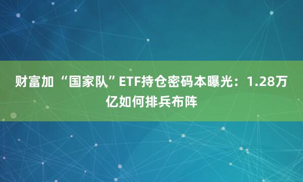 财富加 “国家队”ETF持仓密码本曝光：1.28万亿如何排兵布阵